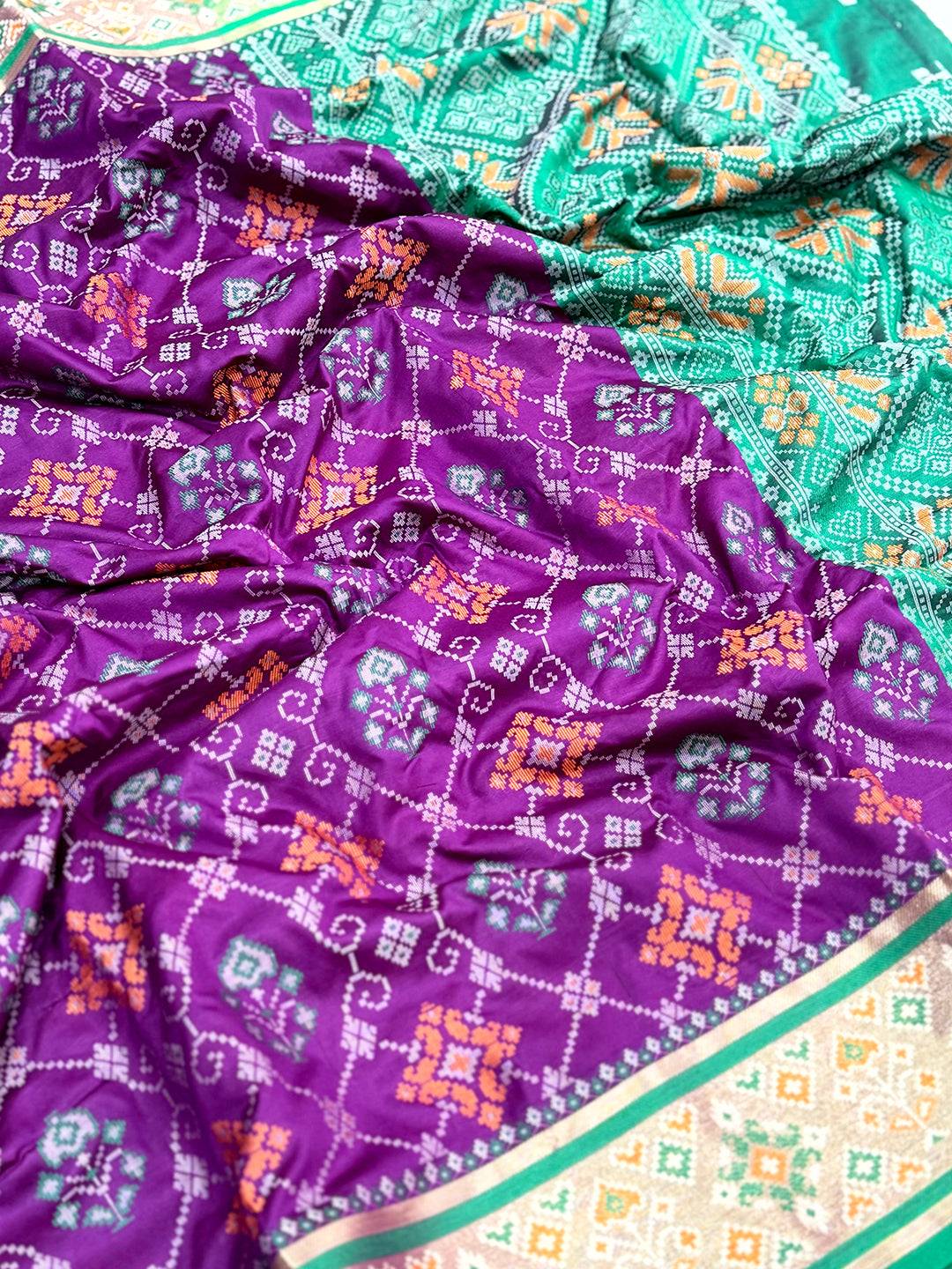 Wine Pochampally Patola Soft Silk Saree