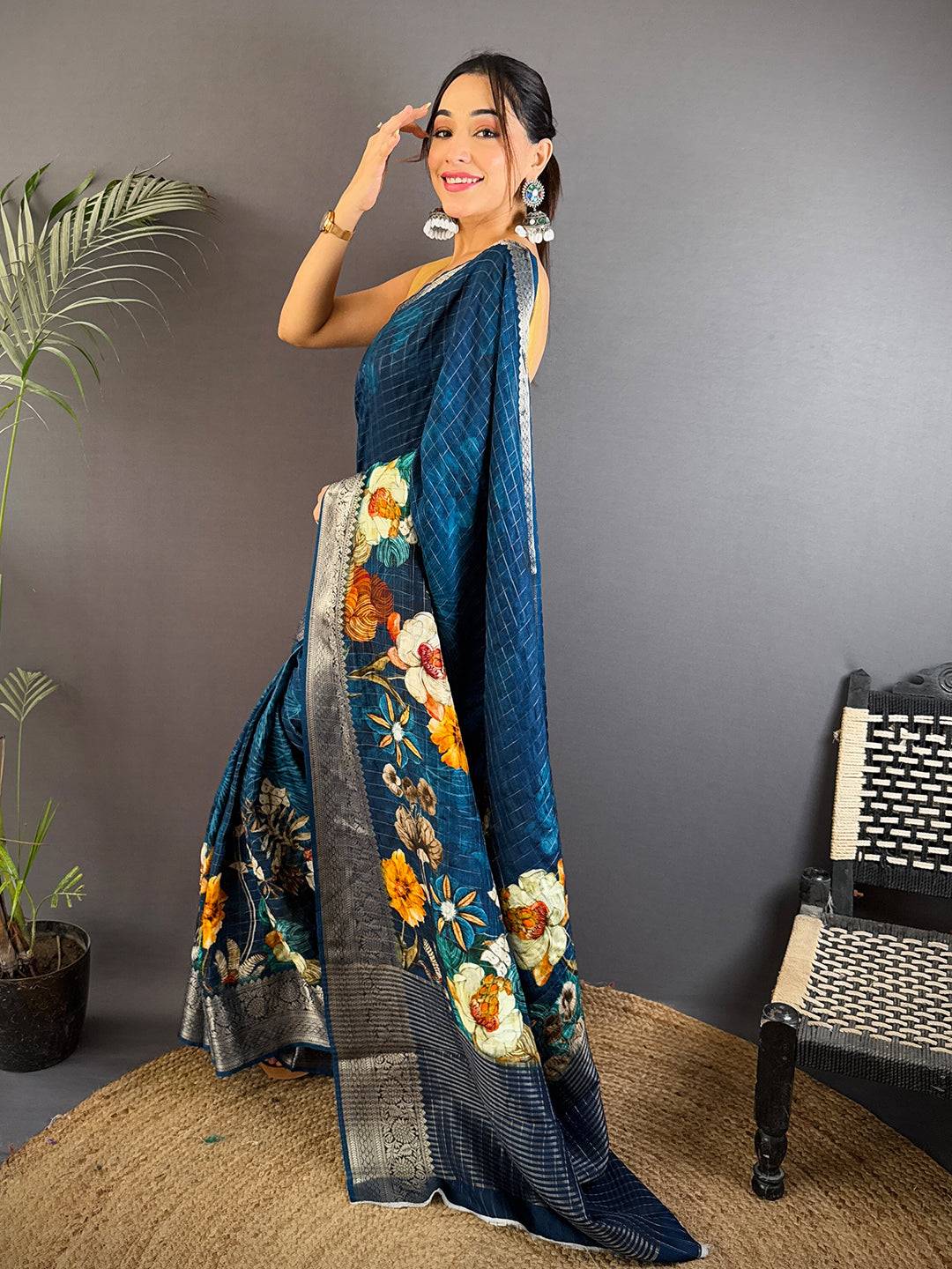 Elegant Navy Blue Kanchi Pattu Saree