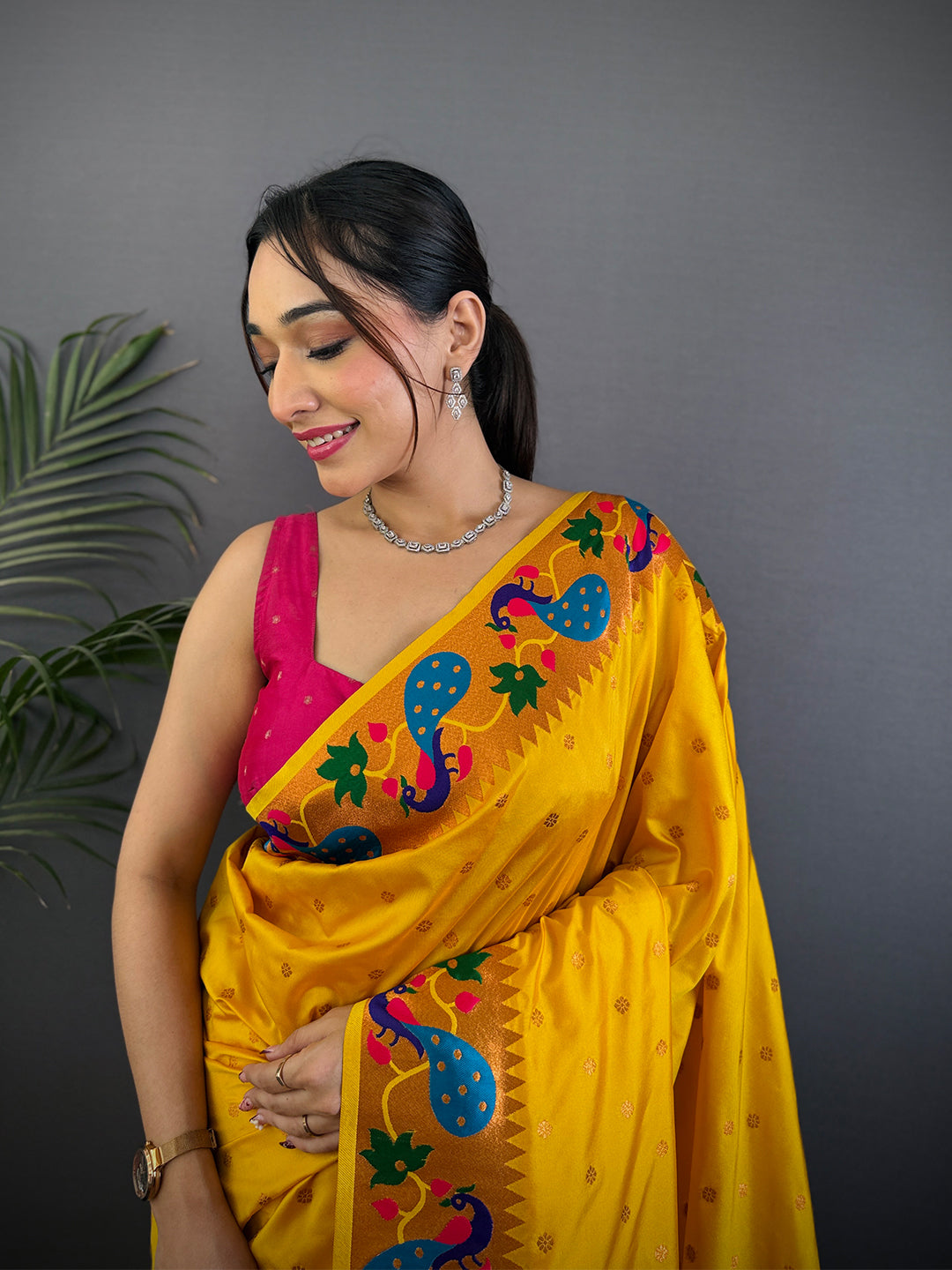 Mustard Yellow Yeola Paithani Soft Silk Saree