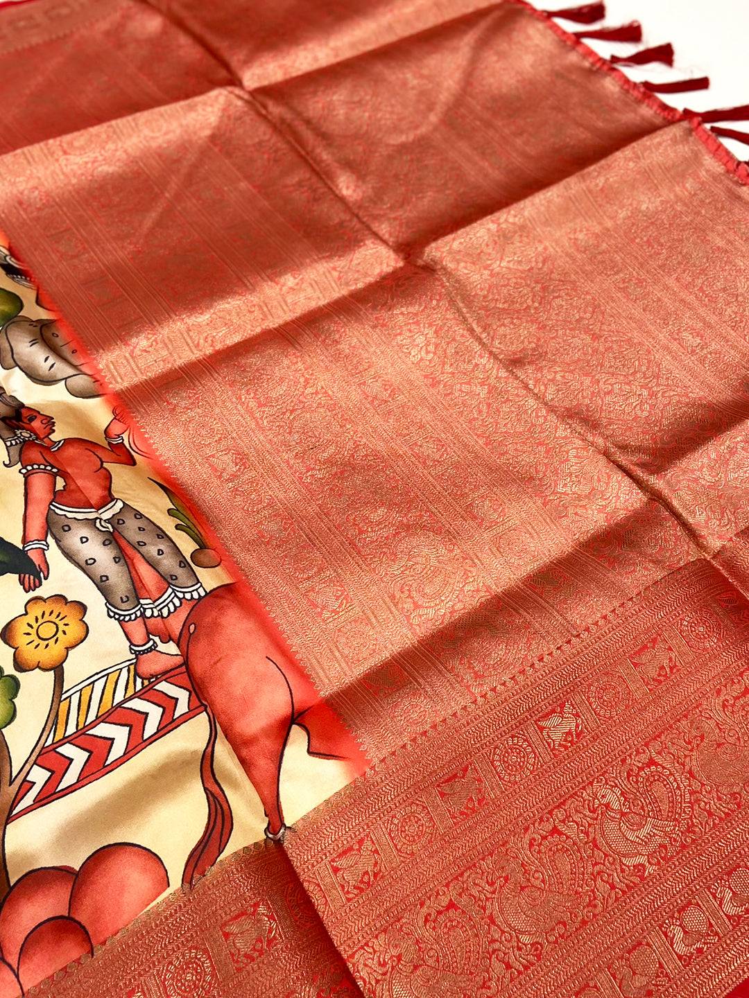 Cream Banarasi Silk Kalamkari Saree