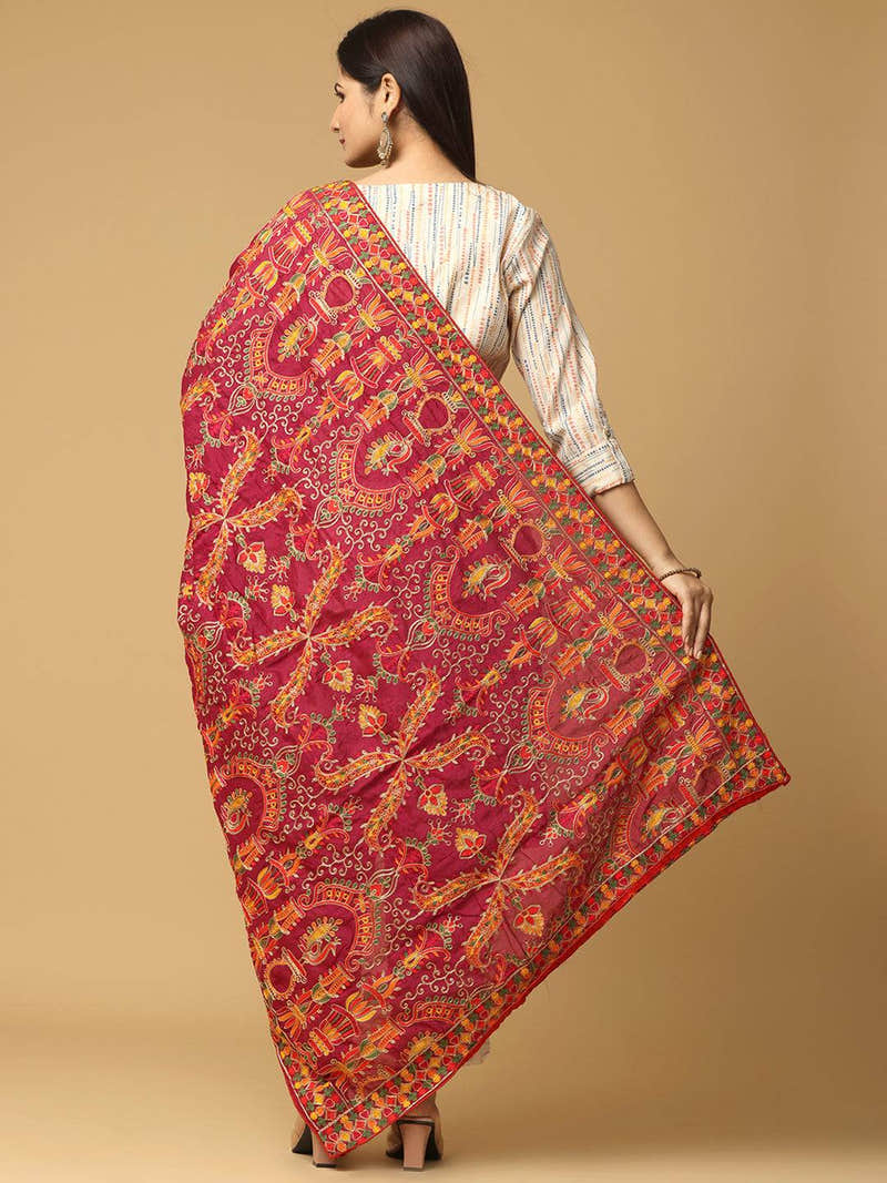 Wine Rust Paisley Band Pashmina Dupatta