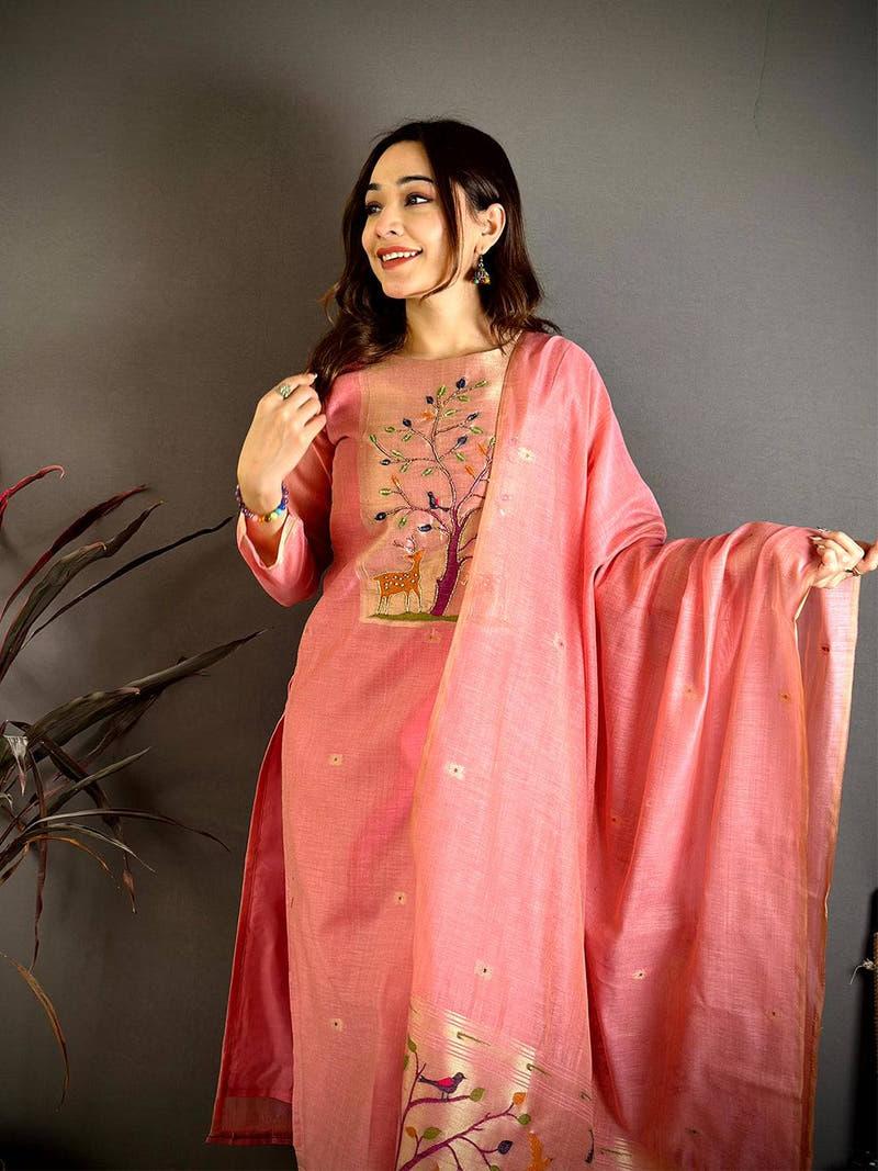 Peach Radiance Handwork Suit Set
