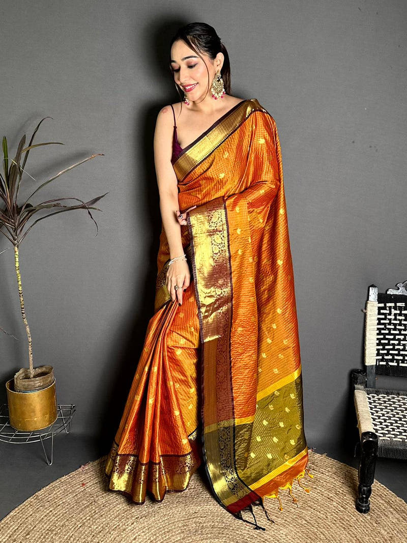 Exclusive Self Gold Zari Chex Chitpallu Saree