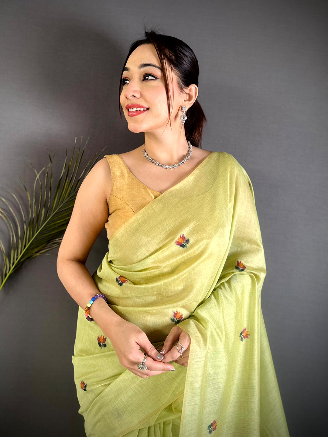 Pista Ghicha Minakari Weave Saree
