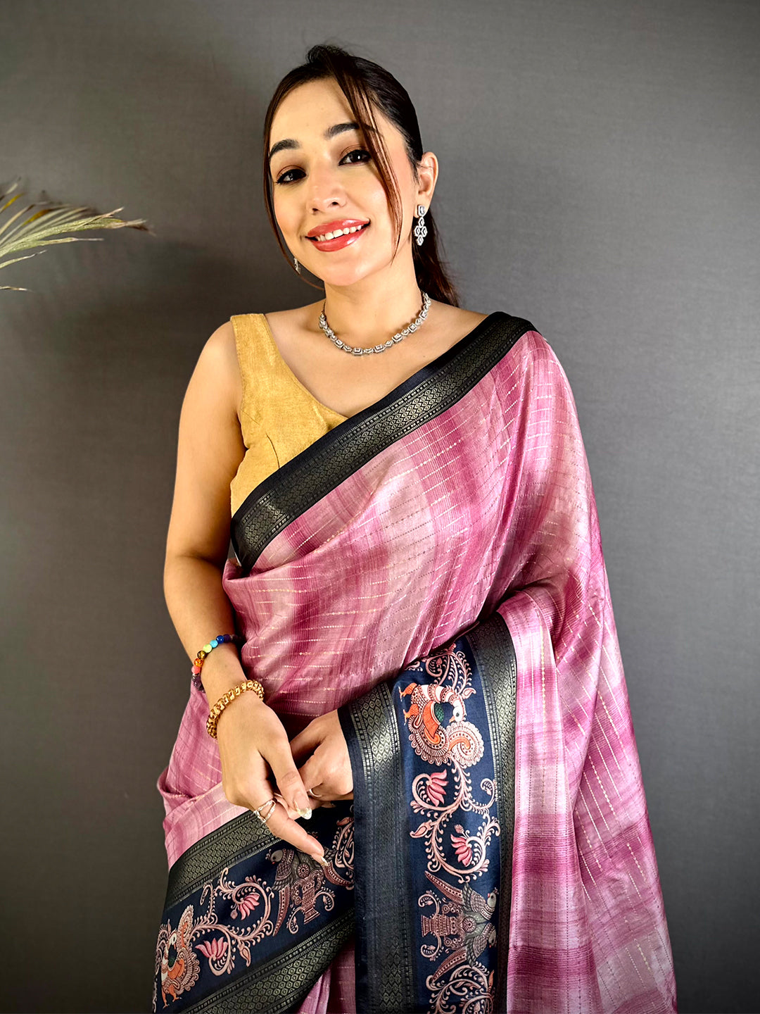 Pink Shibori Print Semi Silk Saree