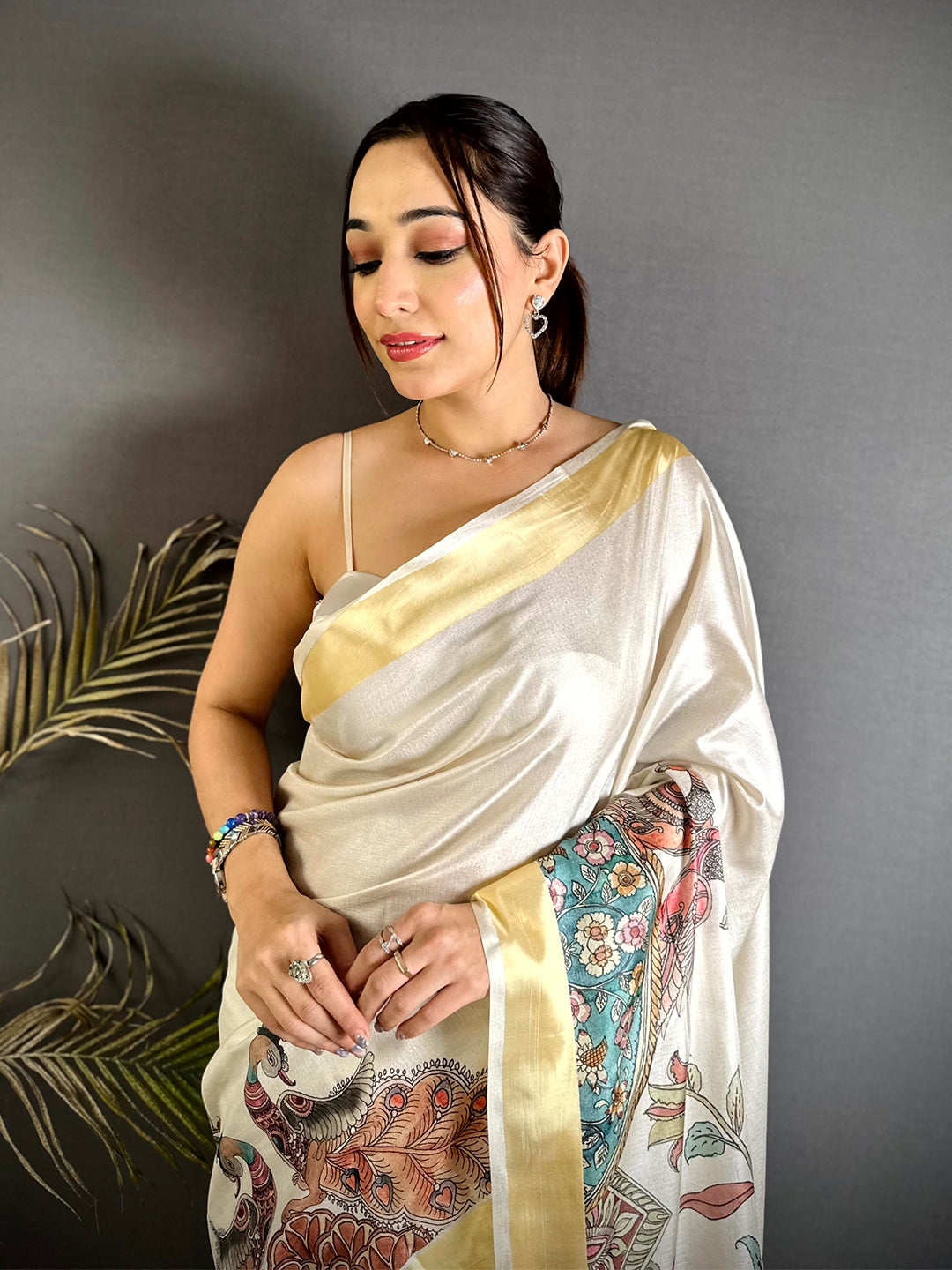 Regal Pen Kalamkari Khadi Silk Saree