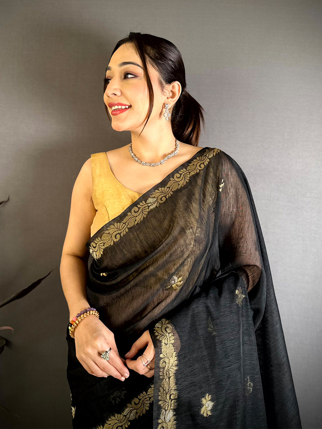 Black Sona Chandi Muga Cotton Saree