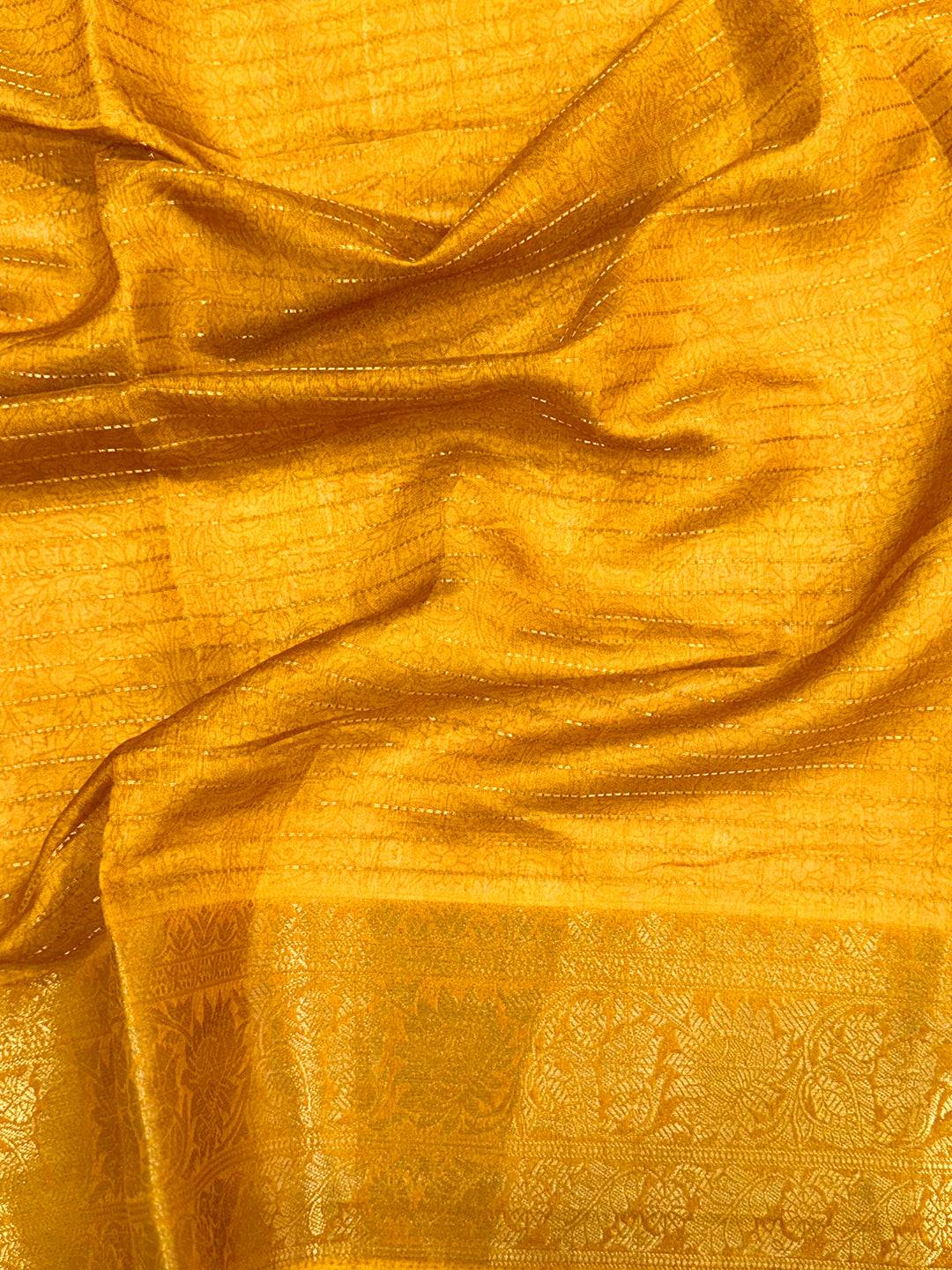 Yellow Soft Dola Silk Zari Katha Saree