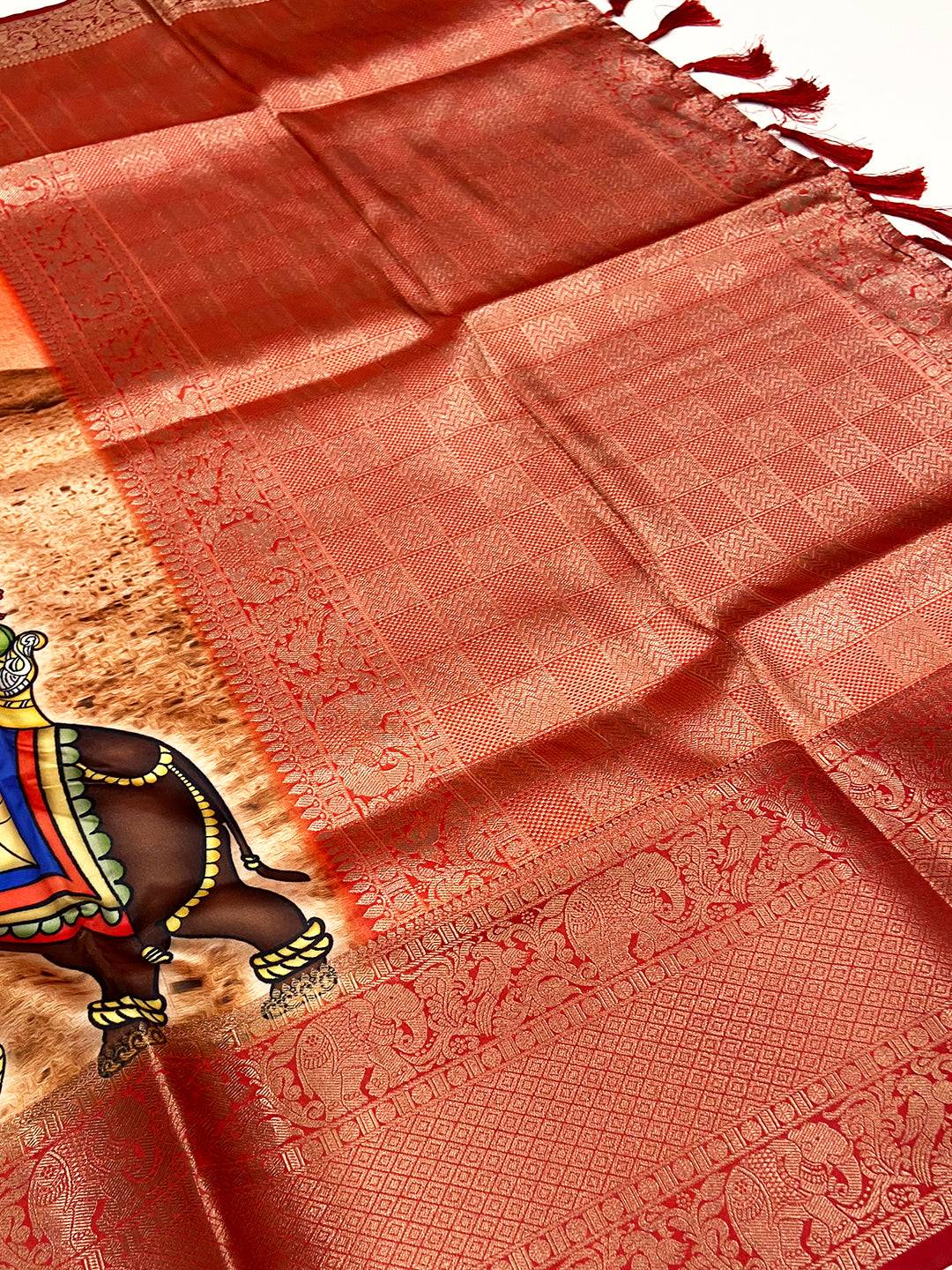 Vibrant Soft Banarasi Silk Digital Print Saree