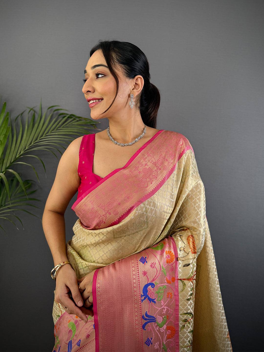 Heritage Kora Muslin Floral Kalamkari Saree