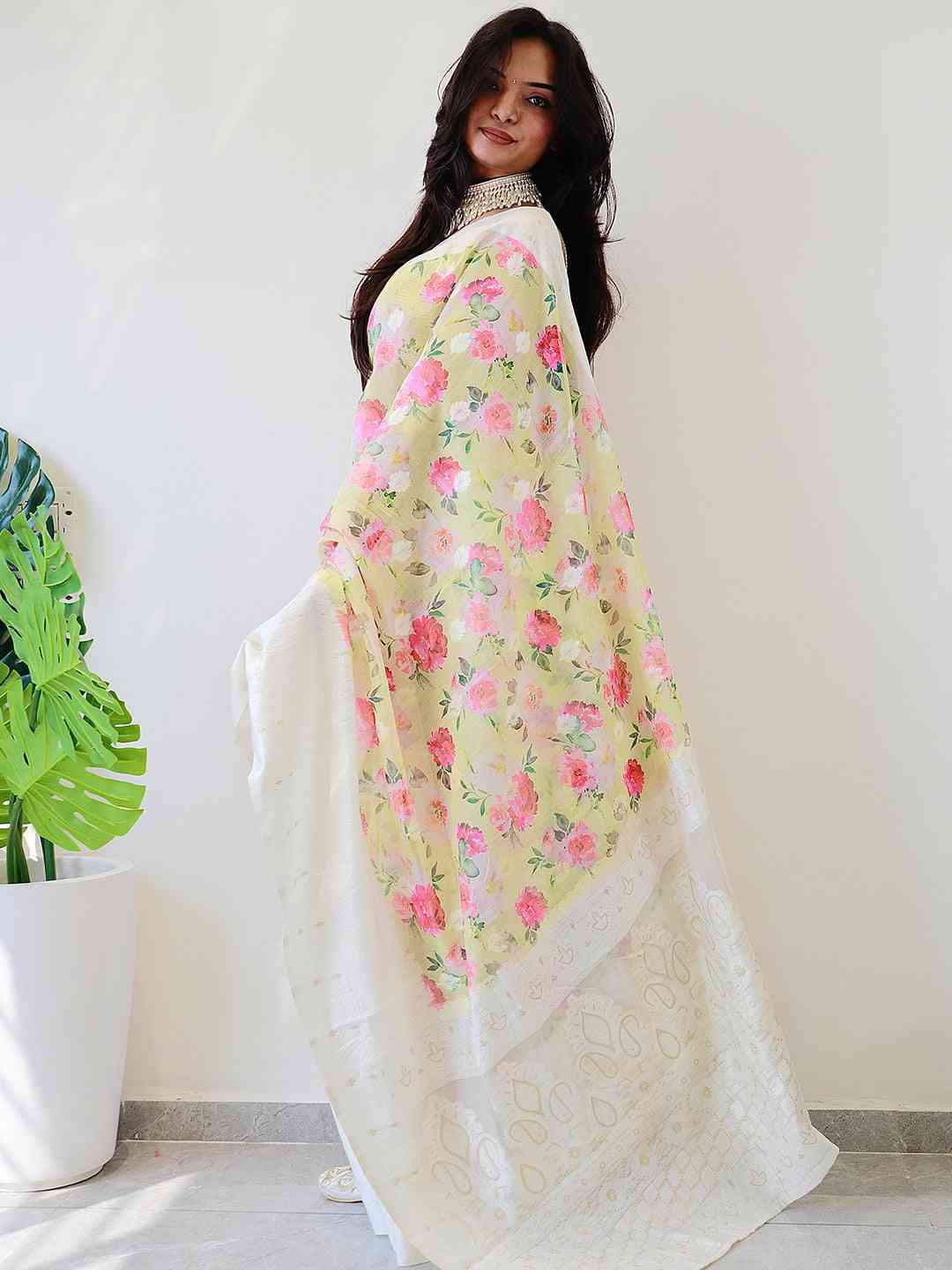 Elegant multi-color Bollywood saree with floral design