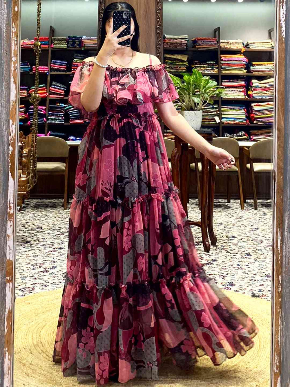 Brown Georgette Abstract Dress