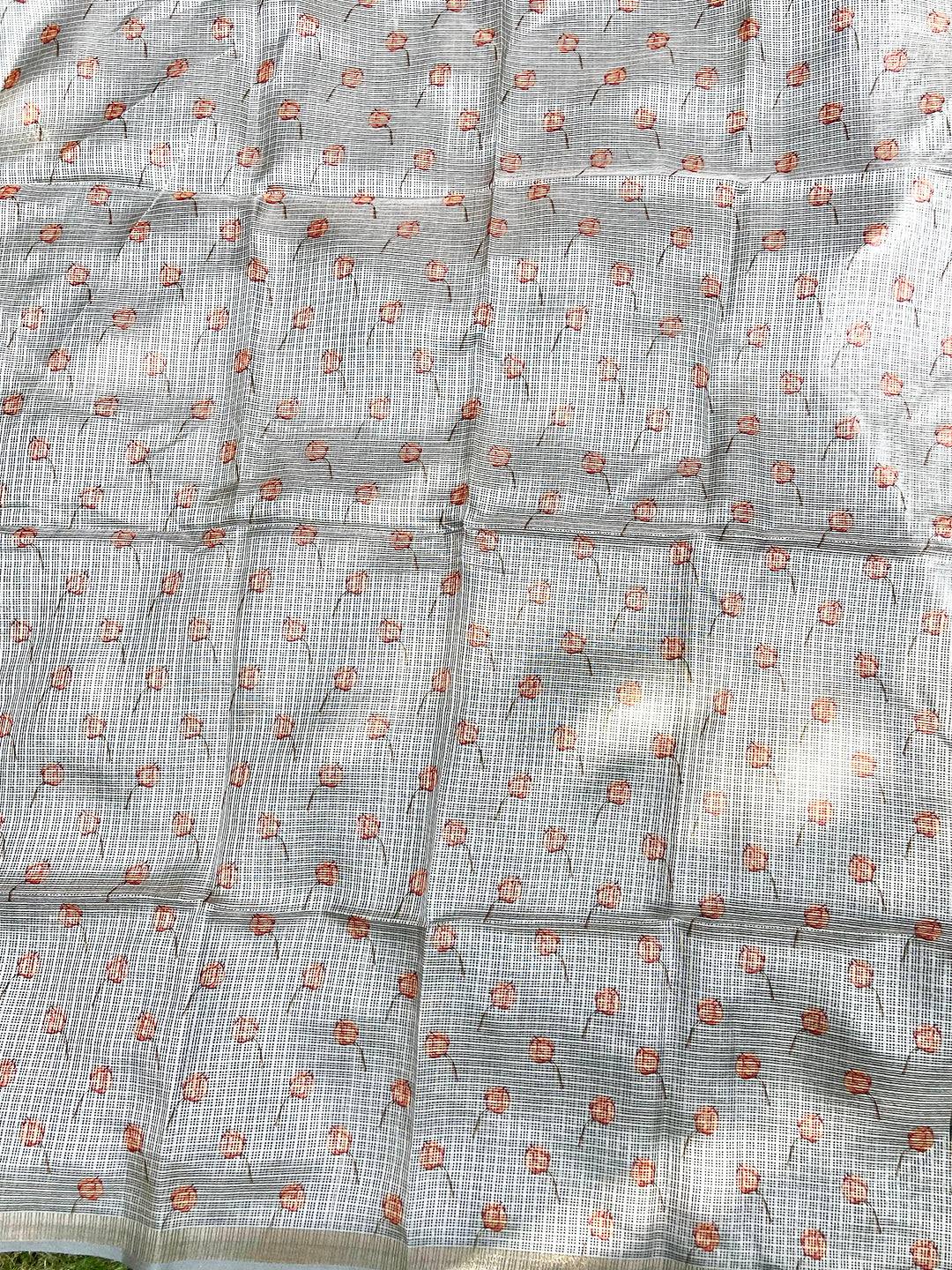 Bollywood Grey Soft Kota Doriya Silk Saree With Flower Print