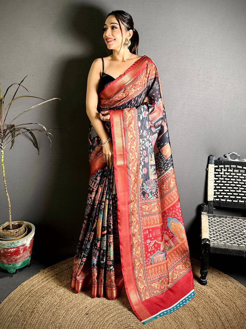 Graceful Pashmina Printed Zari Border Saree