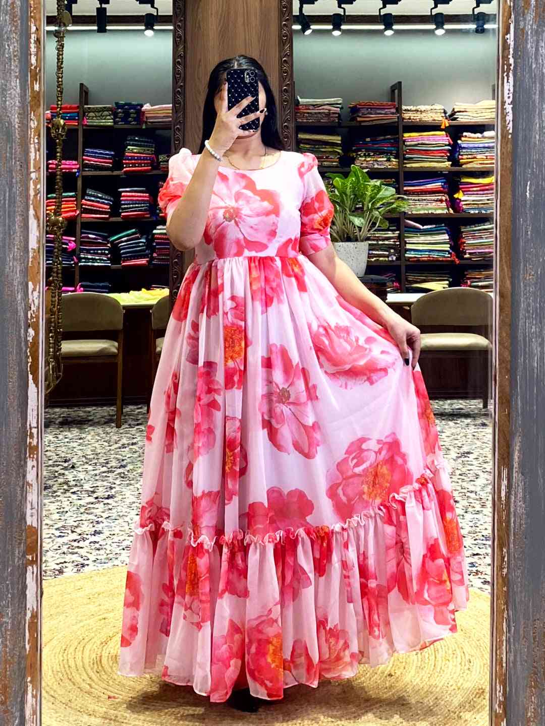 Baby Pink Floral Georgette Dress