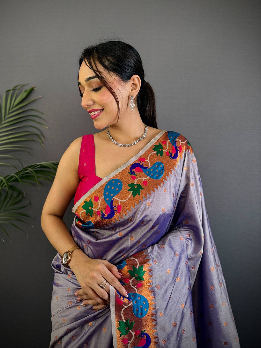 Regal Lavender Yeola Paithani Soft Silk Saree