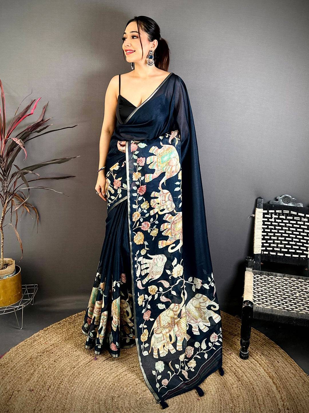Regal Elephant Kalamkari Kota Saree