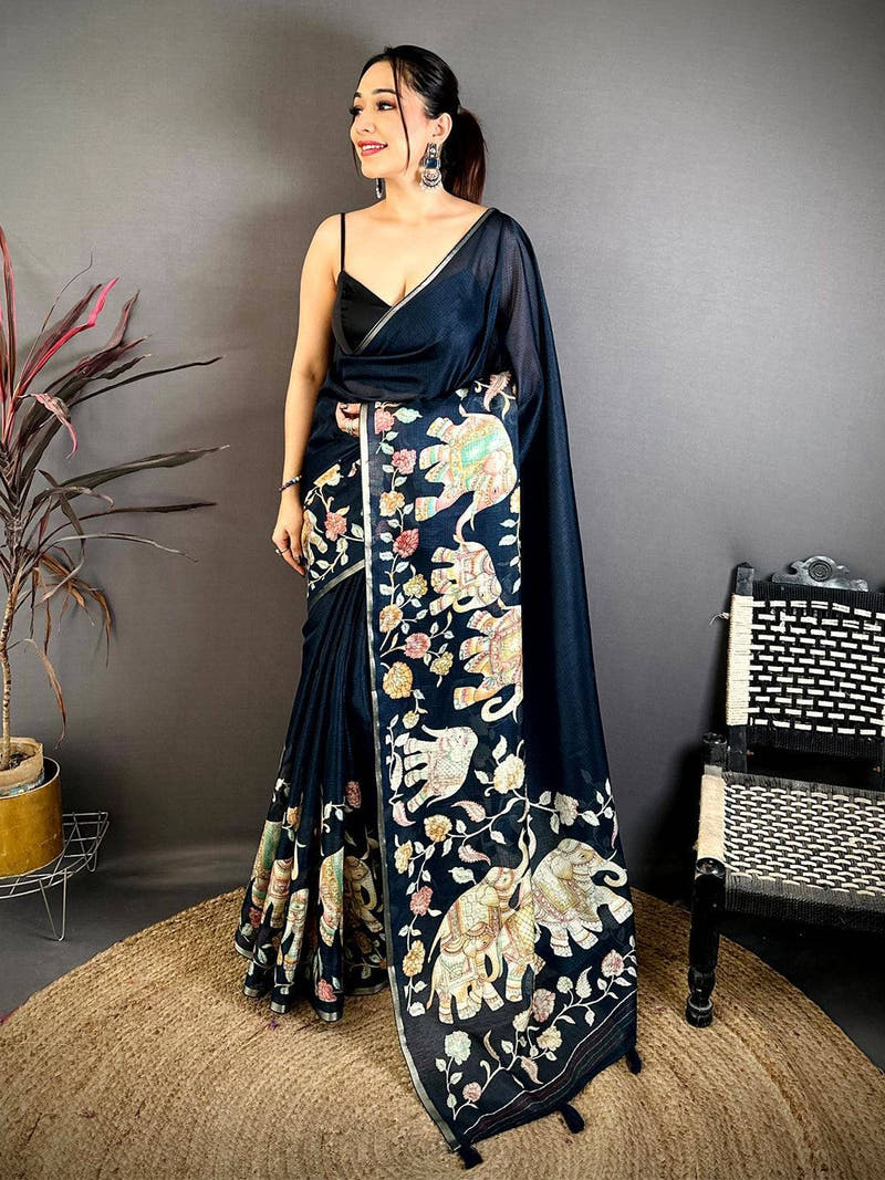 Regal Elephant Kalamkari Kota Saree
