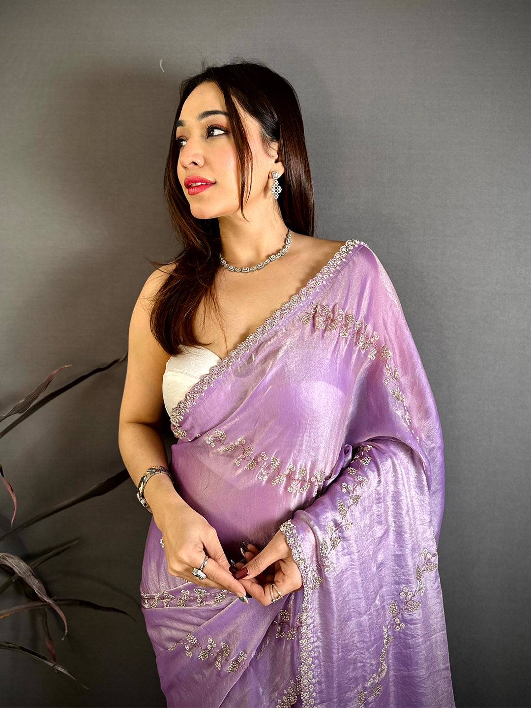 Majestic Peal Satin Tissue Saree