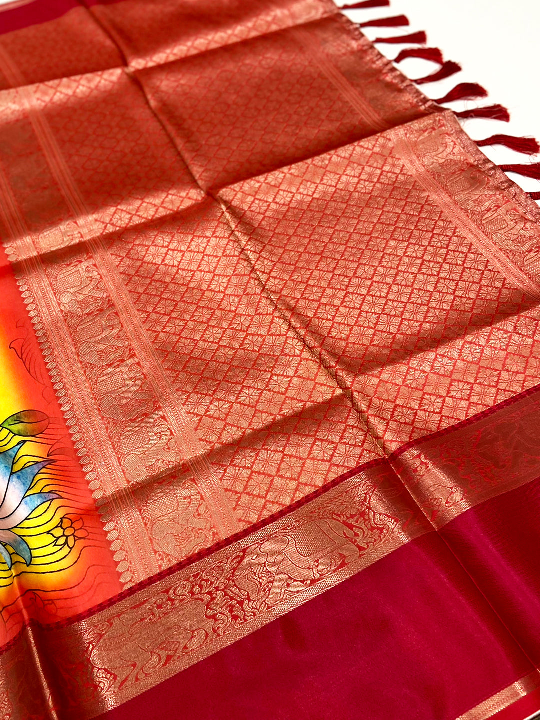 Vibrant Yellow Banarasi Kalamkari Silk Saree