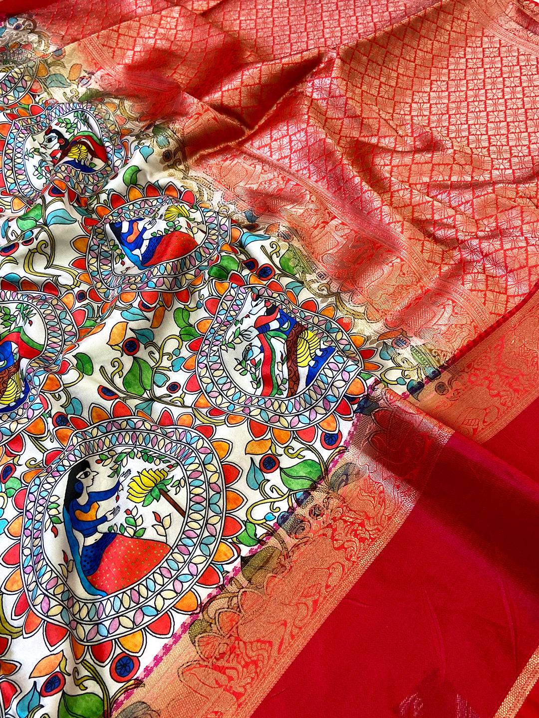 Multi Soft Banarasi Kalamkari Silk Saree