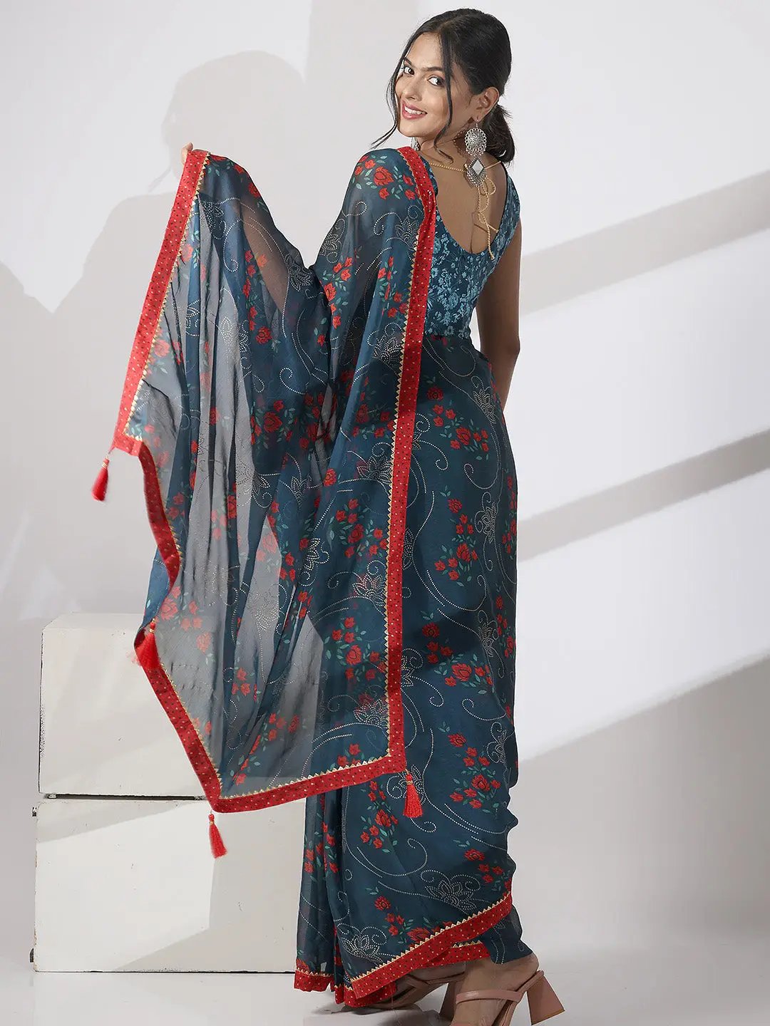 Soft Georgette Designer Saree Multi Colored Party Wear