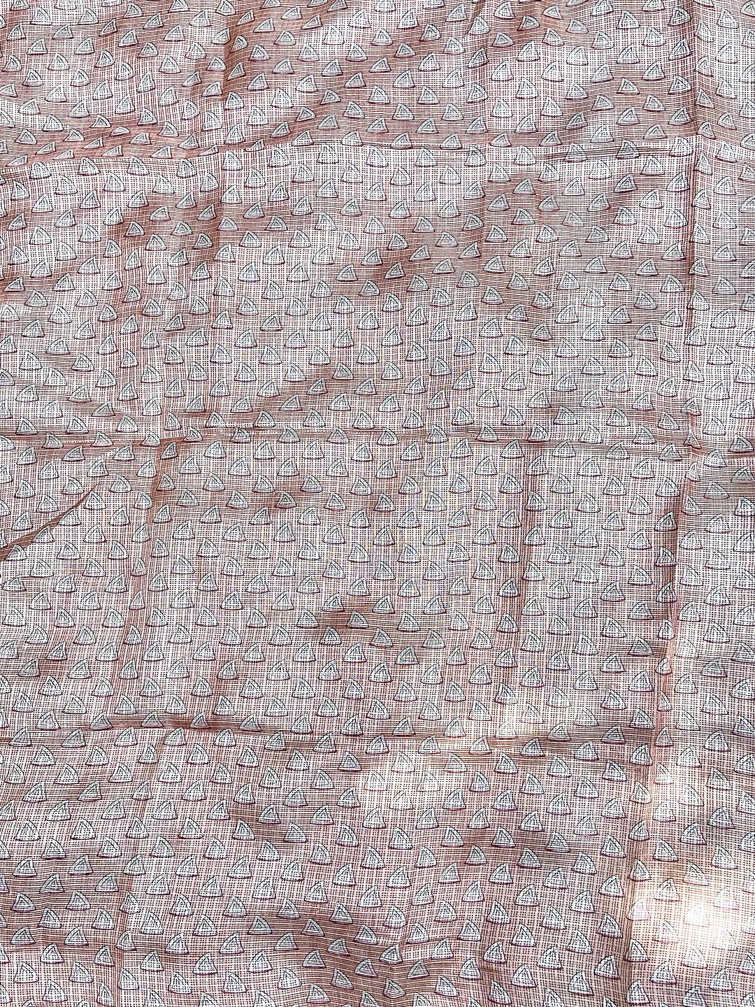 Peach Kota Doriya Silk Saree With Flower Kalamkari Print