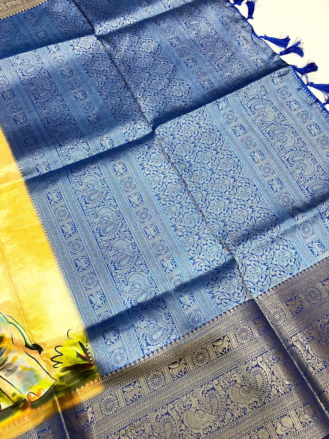 Golden Beige Banarasi Silk Kalamkari Saree