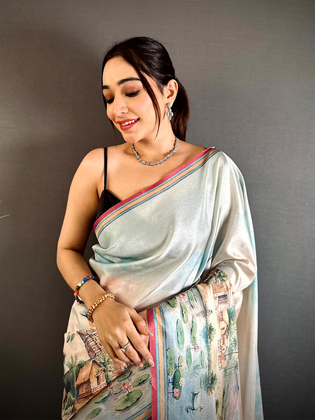 Elegance Tussar Landscape Digital Saree