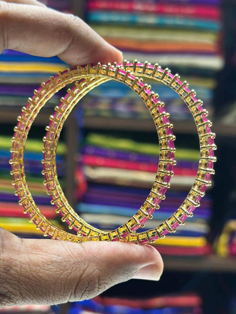 Classic Ruby Line Gold Bangle
