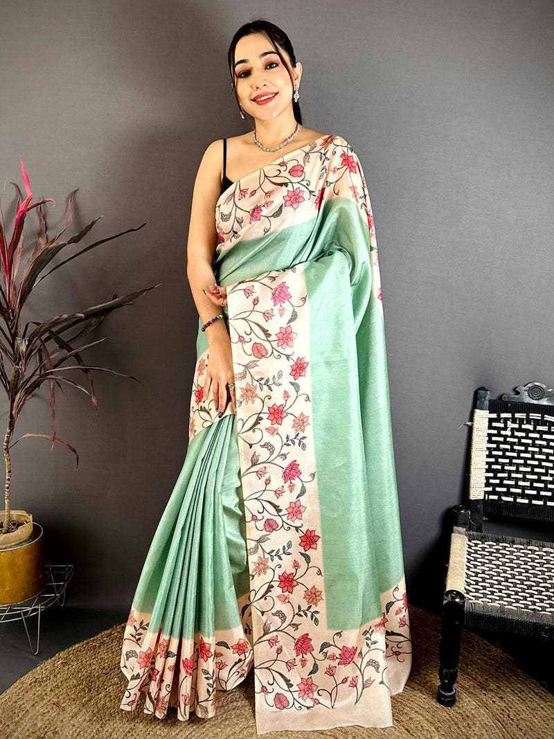 Radiance Floral Border Tussar Saree