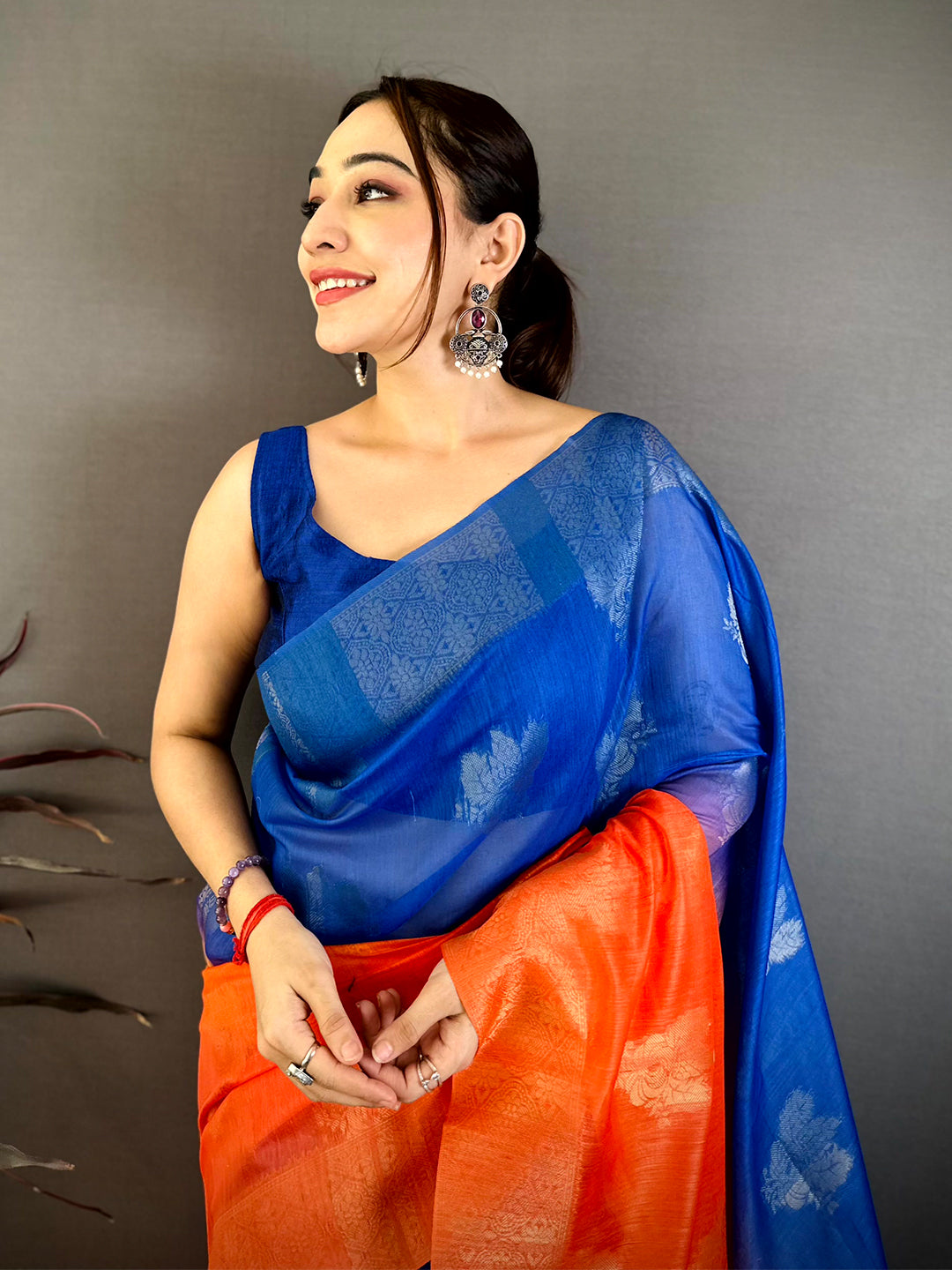 Elegant Slub 4D Print Pallu Saree