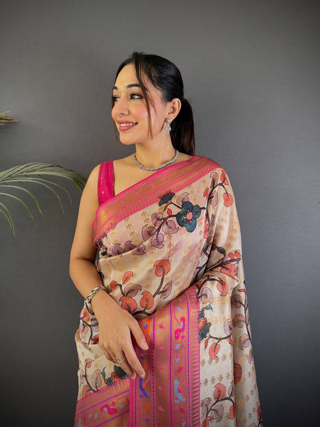 Elevate Kalamkari Printed Tissue Saree