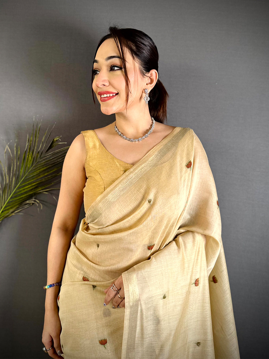 Pichwai Minakari Cotton Linen Saree