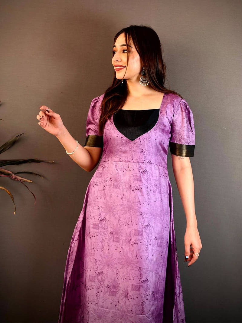 Soft Dola Silk Half Paan Neck Kurti