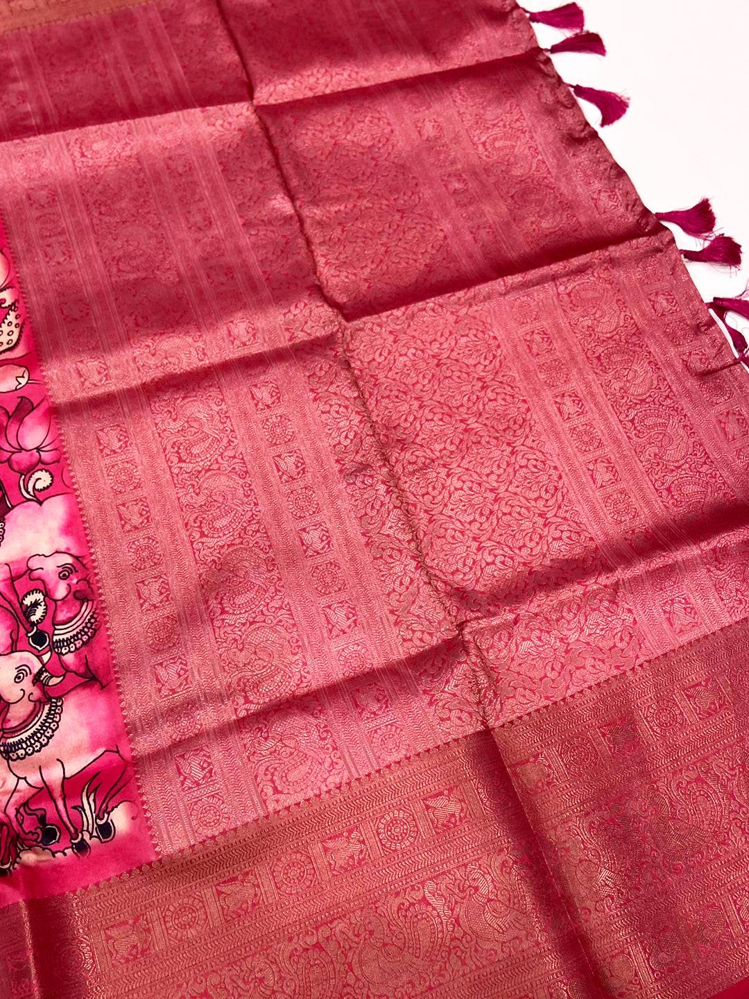 Bright Pink Digital Kalamkari Banarasi Saree