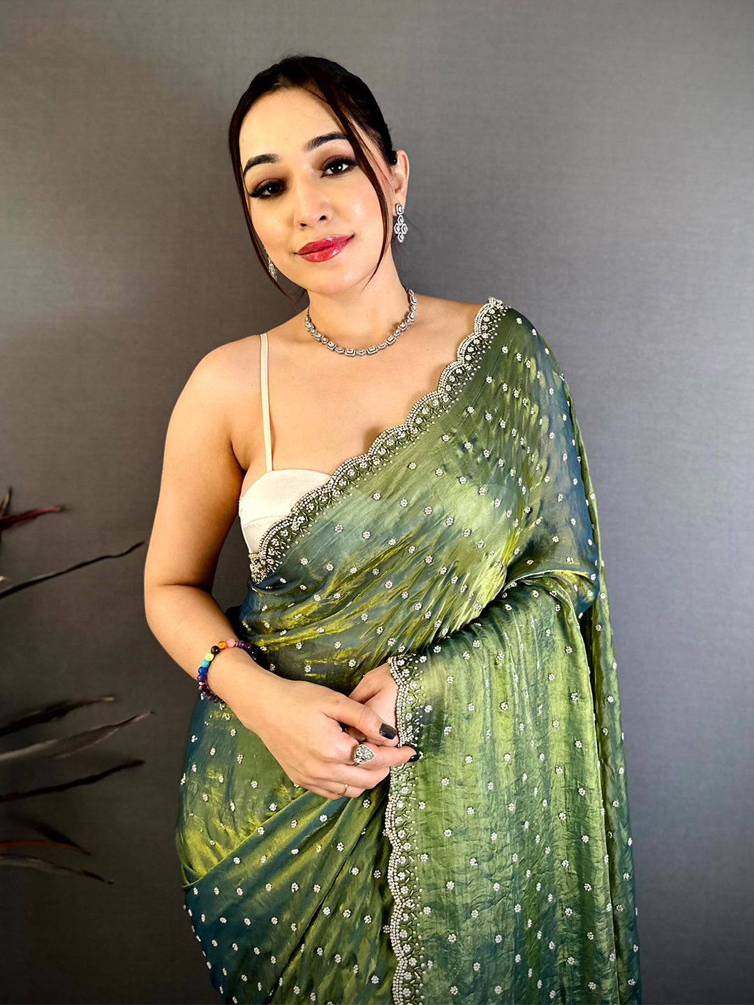 Royal Pearl Zircon Embellished Saree