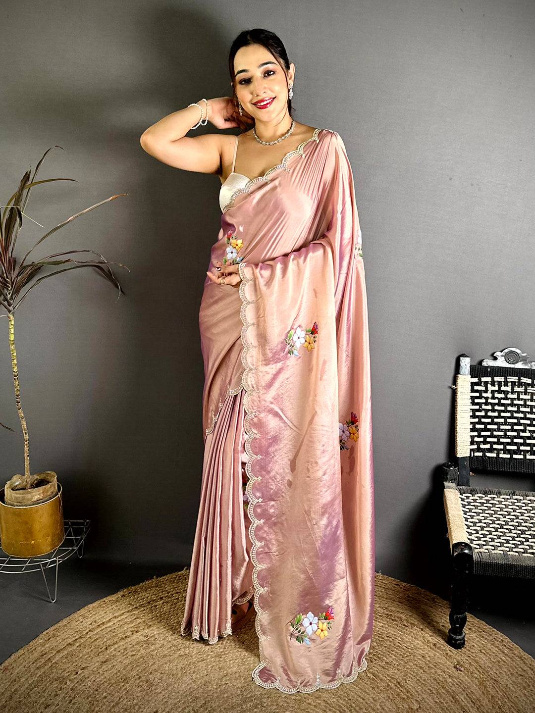 Stylish Digital Floral Satin Silk Saree