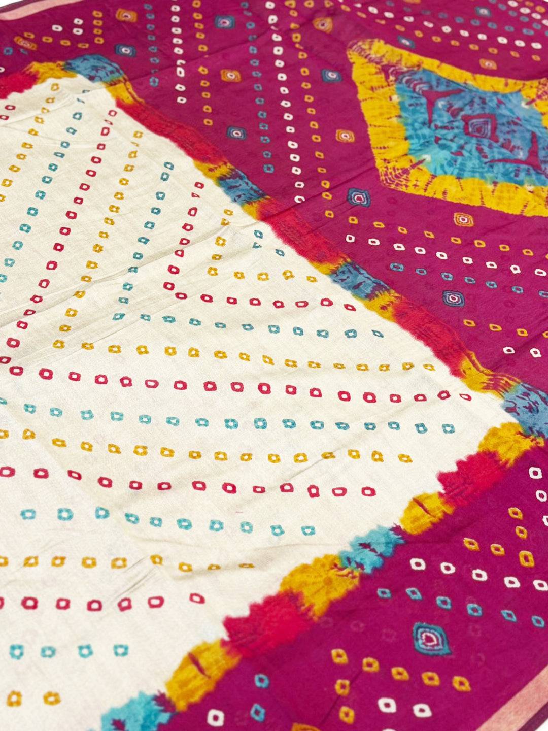 Pink Mul Cotton Bandhej Print Saree