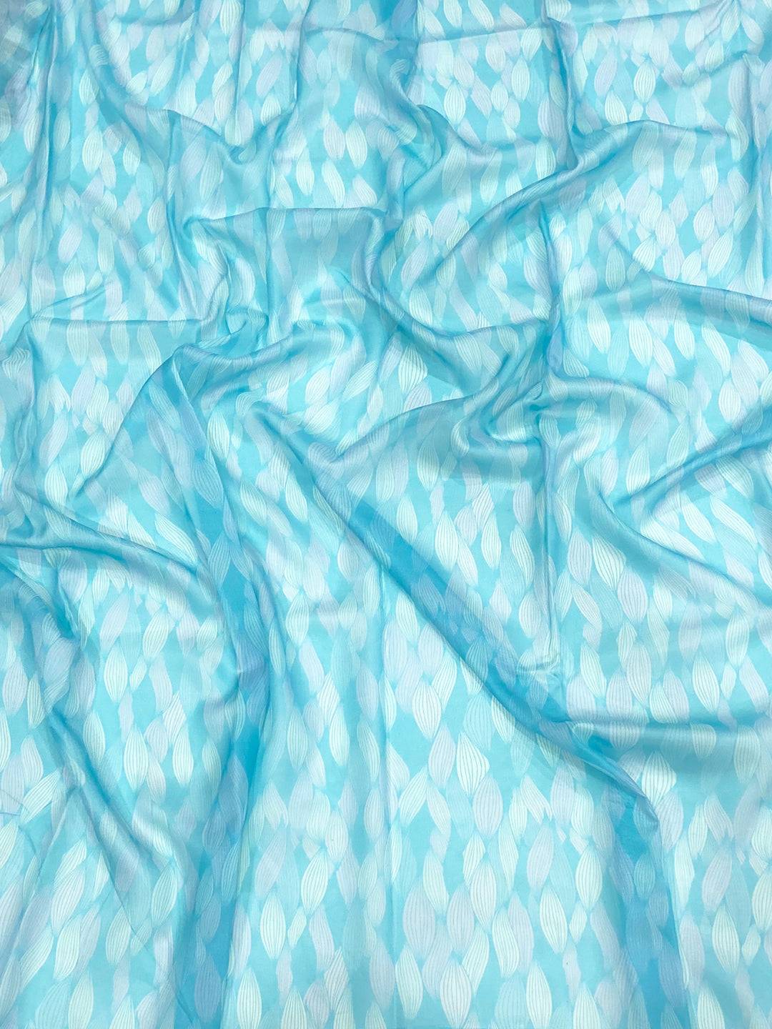 Sky Blue Floral Tebi Silk Saree