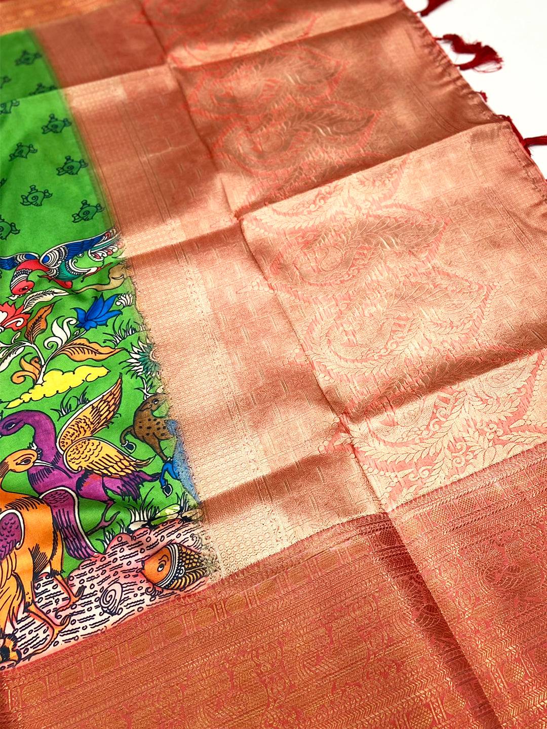 Green Digital Kalamkari Banarasi Saree