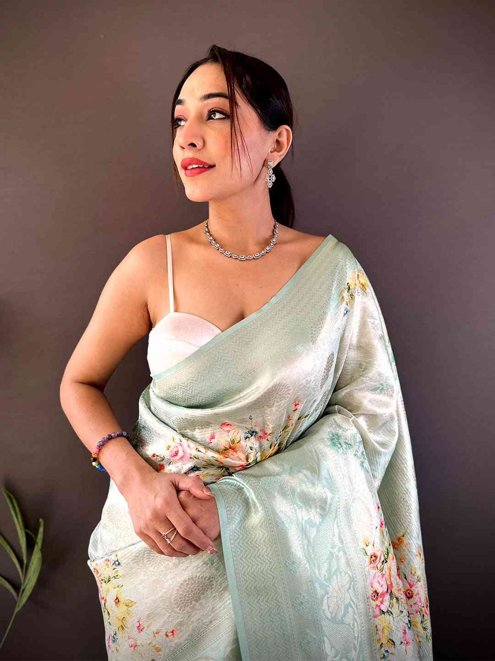 Ethereal Mint Kanjivaram Digital Silk Saree