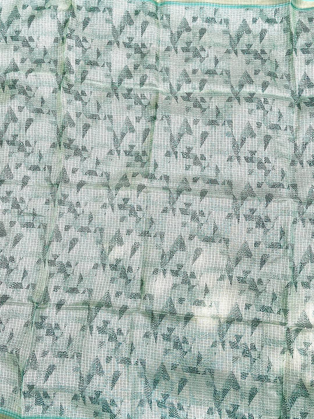 Turquoise Soft Kota Doriya Silk Saree With Flower Print