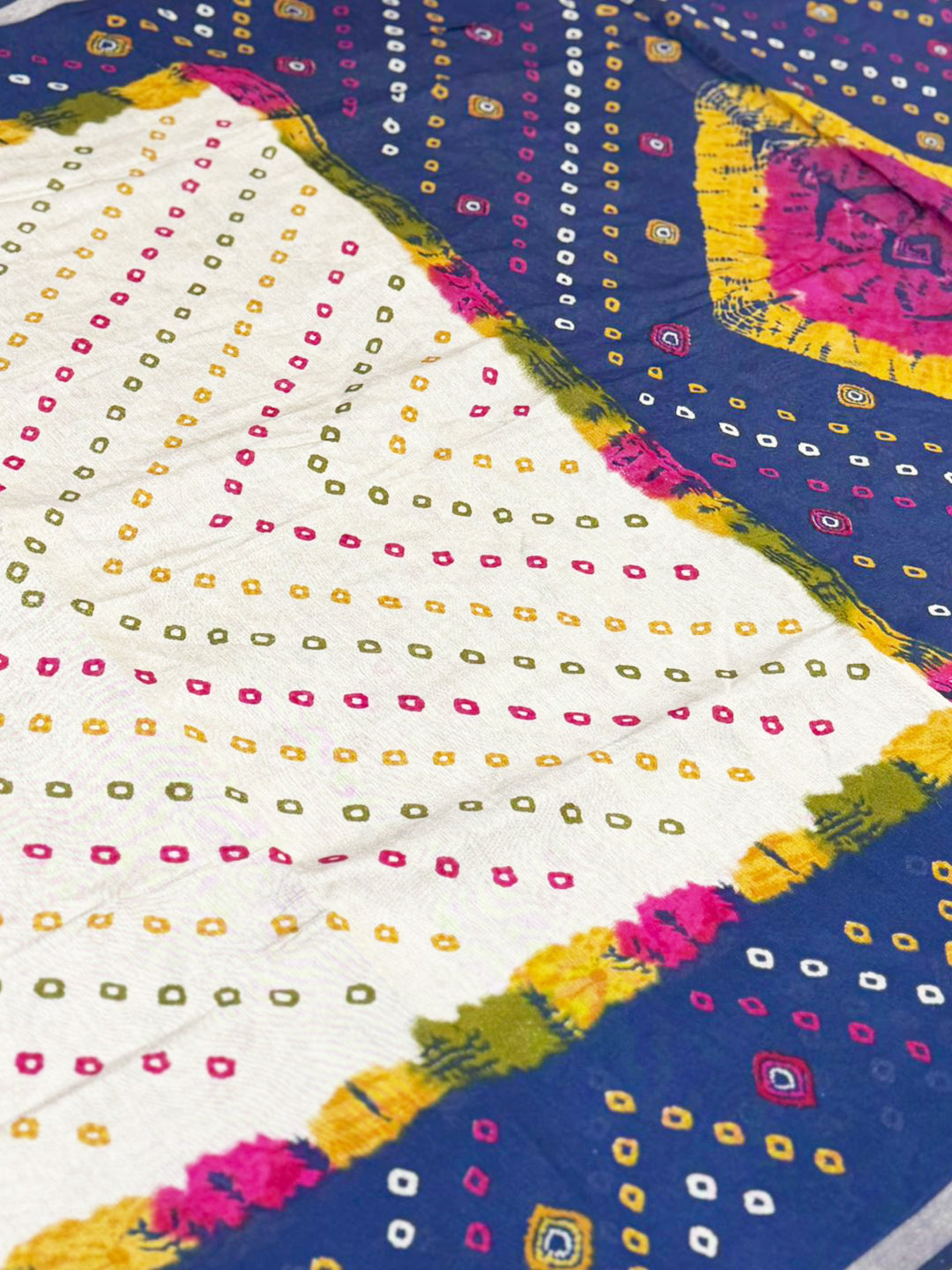 Blue Mul Cotton Bandhej Print Saree
