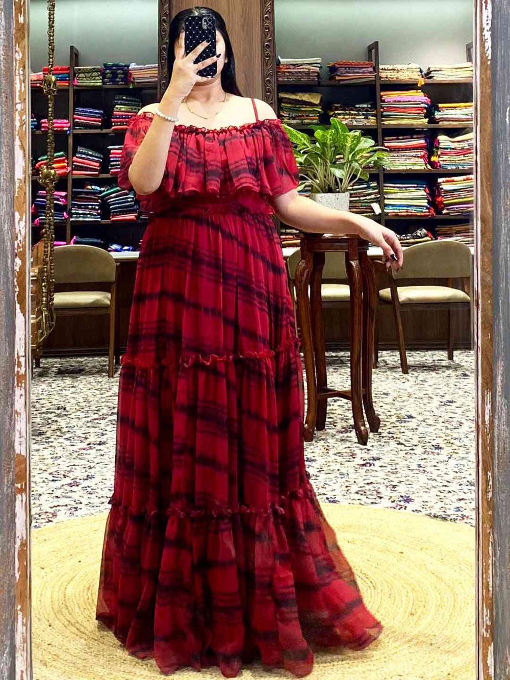 Tartan Print Off-Shoulder Ruffle Dress
