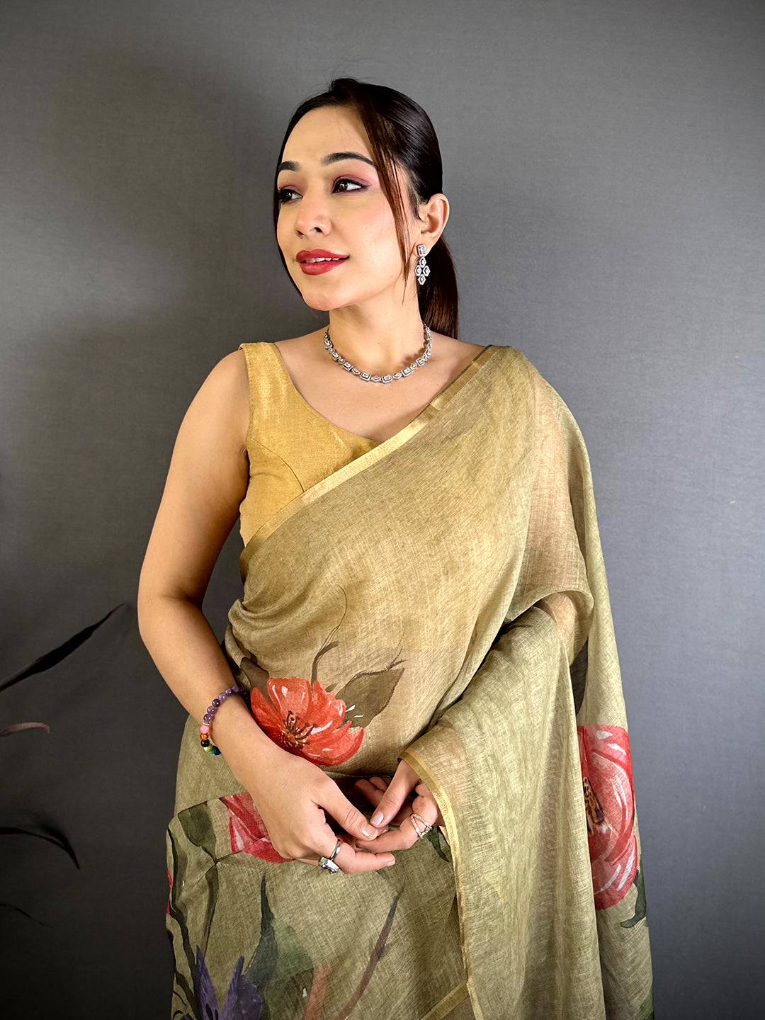 Regal Kalamkari Linen Chanderi Saree