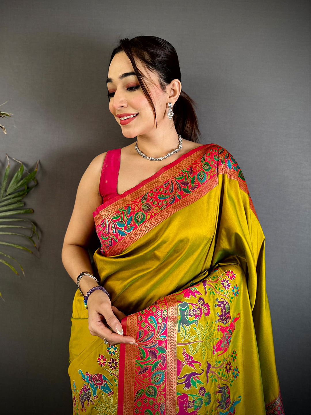 Green Soft Semi Silk Minakari Weave Saree