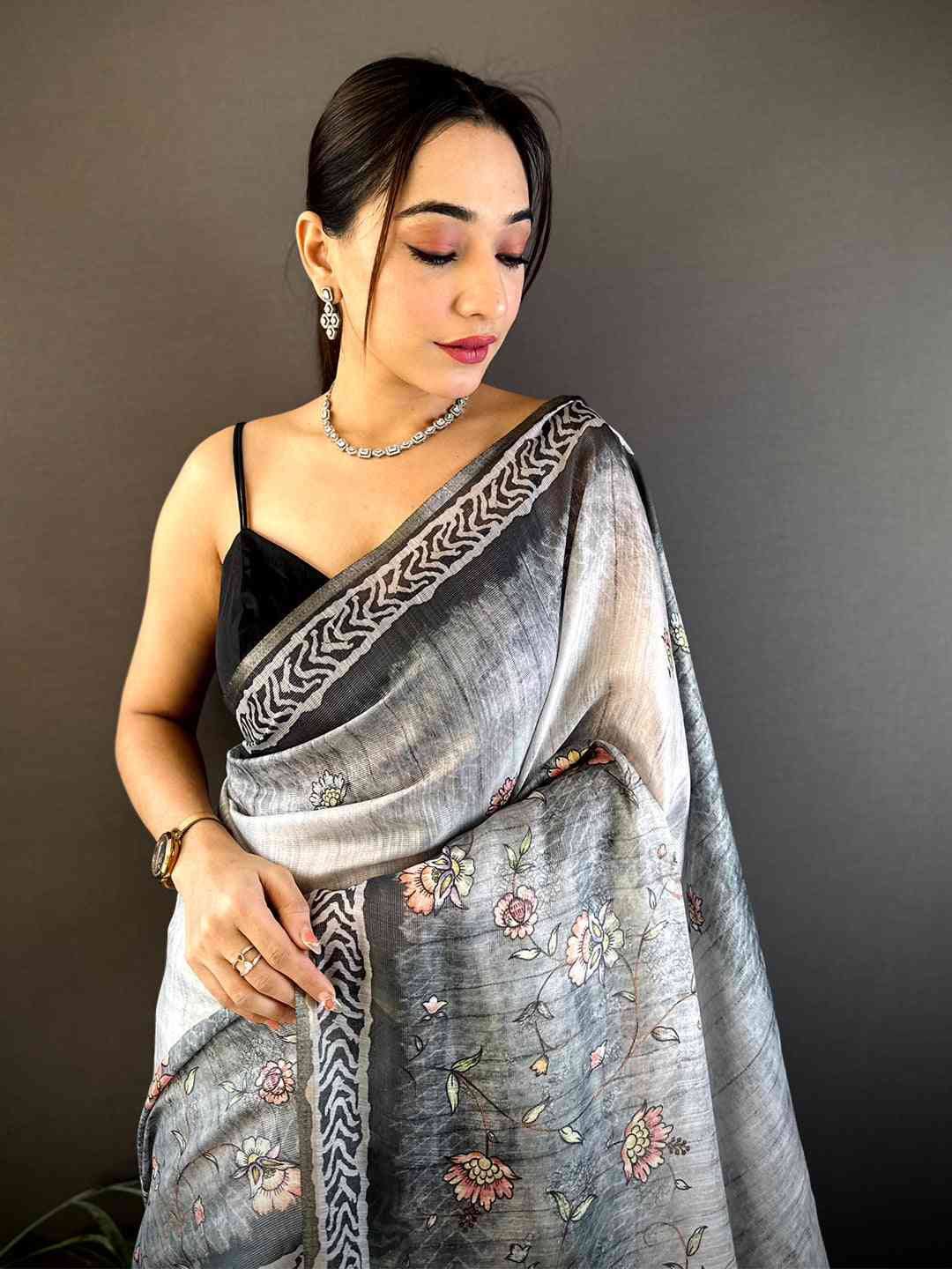 Grey Tissue Digital Print Saree