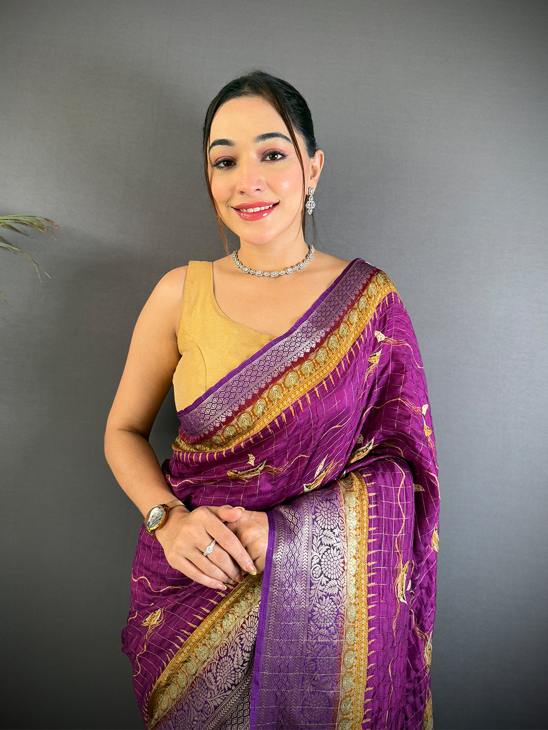 Royal Purple Viscose Block Print Saree