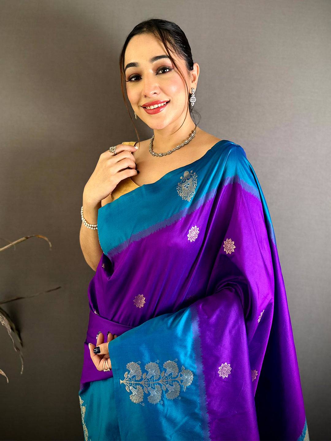 Purple Silk Contrast Patta Border Saree